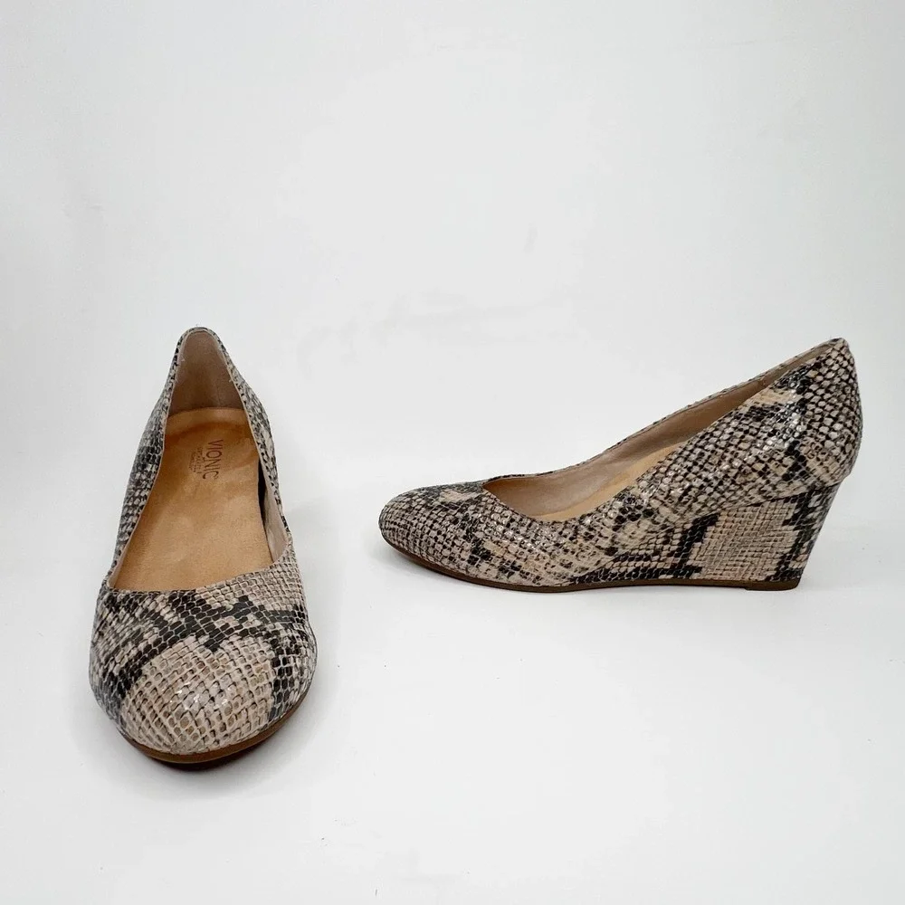 VIONIC Antonia Snake Print Leather Wedge Pump 10